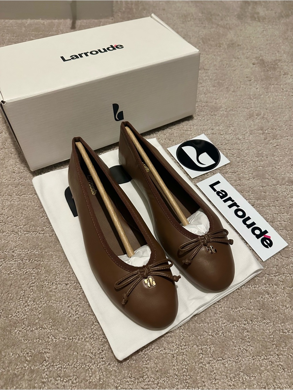Larroude Pavlova Brown Leather Ballet Flats